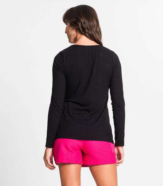 Blusa Feminina Canelada Manga Longa Endless Preto