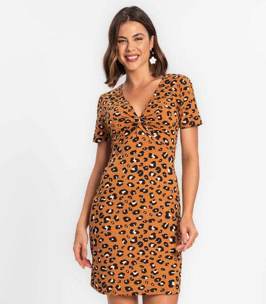 Vestido Feminino Em Viscotorcion Rovitex Marrom