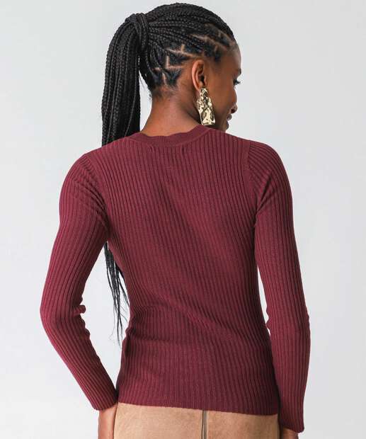 Suéter Feminino Canelado Marisa Vinho