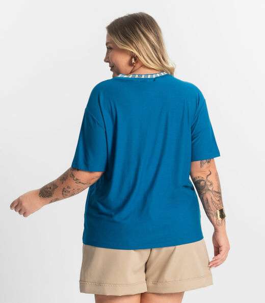 Blusa Viscose Plus Size Secret Glam Azul