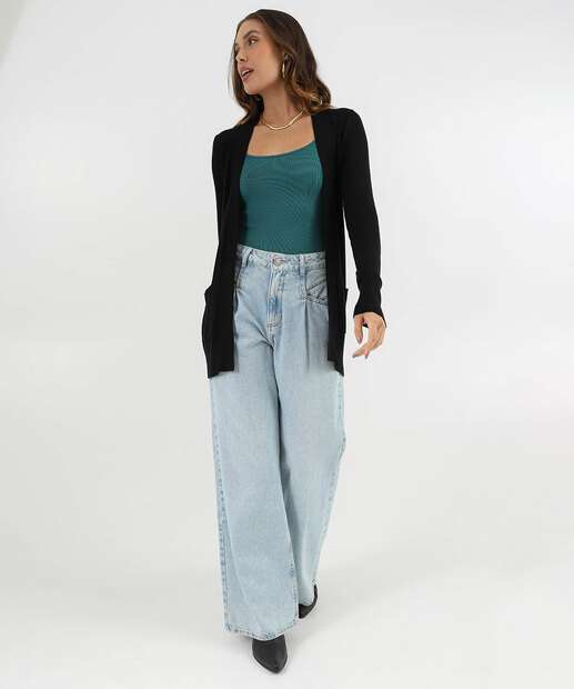 Cardigan Feminino Tricô Alongado Marisa Preto