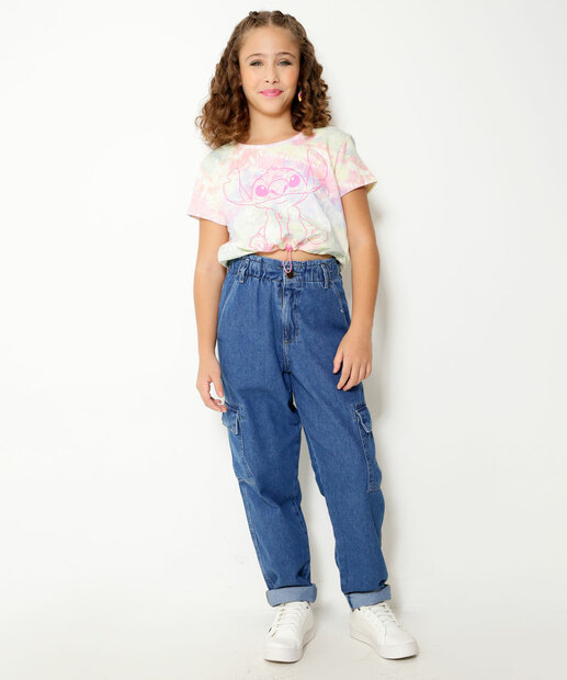 Blusa Juvenil Tie Dye Stitch Disney Tam 10 a 16