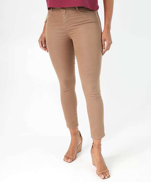 Calça Feminina Sarja Cigarrete Sawary Bege