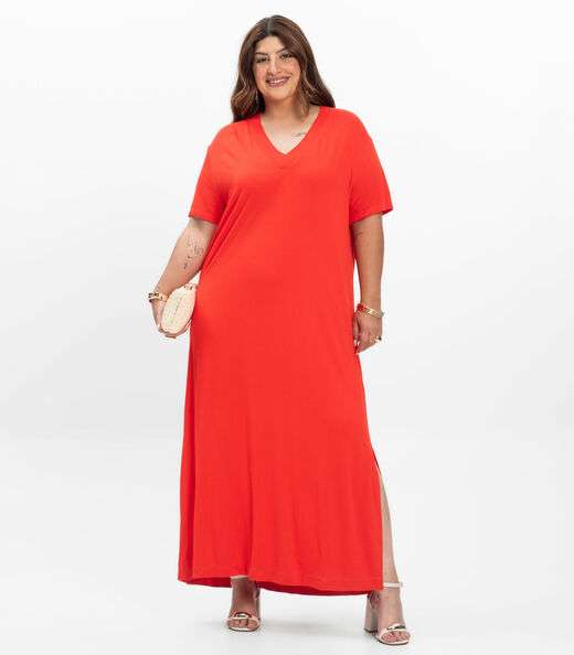 Vestido Super Midi Feminino Plus Size Secret Glam Laranja
