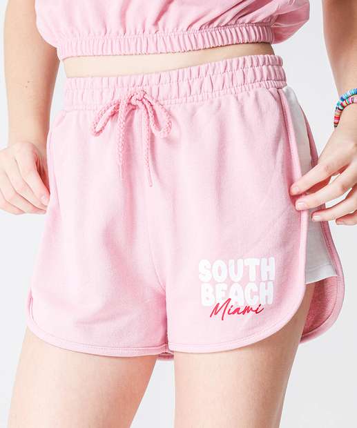 Short Juvenil Moletom Estampa Frase Marisa Tam 10 a 16 Rosa