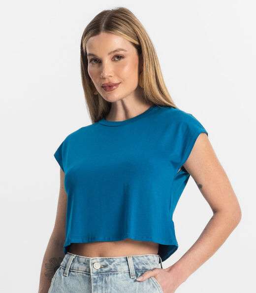 Blusa Básica Feminina Viscotorcion Rovitex Azul