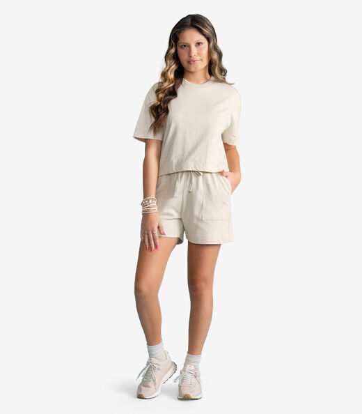 Conjunto Feminino T-Shirt Box Com Shorts Minty Bege