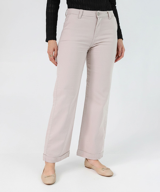 Calça Sarja Feminina Wide Leg Petit Biotipo Bege
