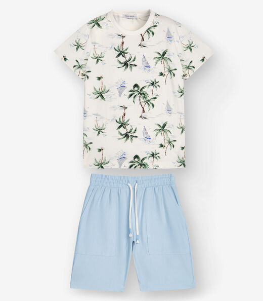 Conjunto Camiseta com Bermuda Menino Trick Nick Bege