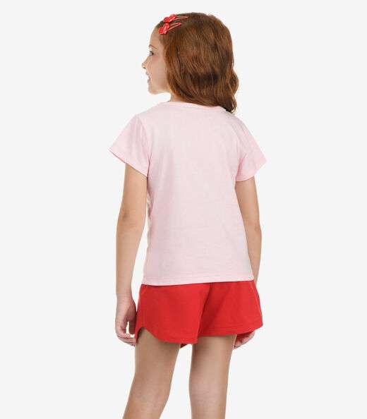 Conjunto Blusa com Shorts Meia Malha Rovi Kids Rosa