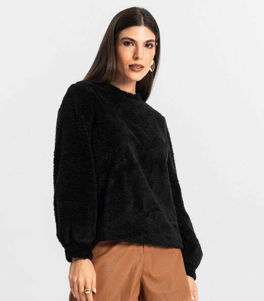 Blusão de Pelo Carneiro Feminino Endless Preto