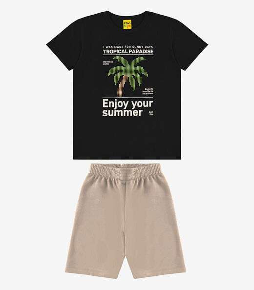 Conjunto Infantil Camiseta Com Bermuda Rovi kids Preto
