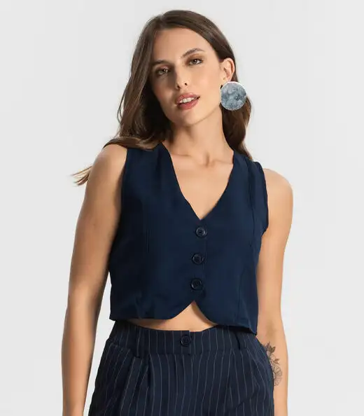 Colete Feminino Em Alfaiataria Style Box Azul