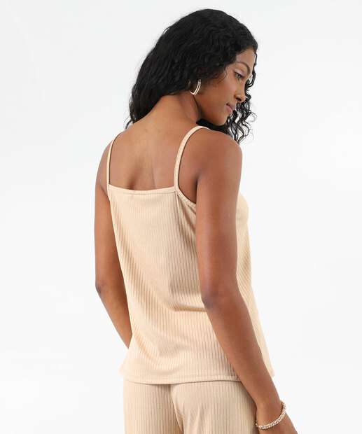 Blusa Regata Feminina Canelada Alongada Marisa Bege