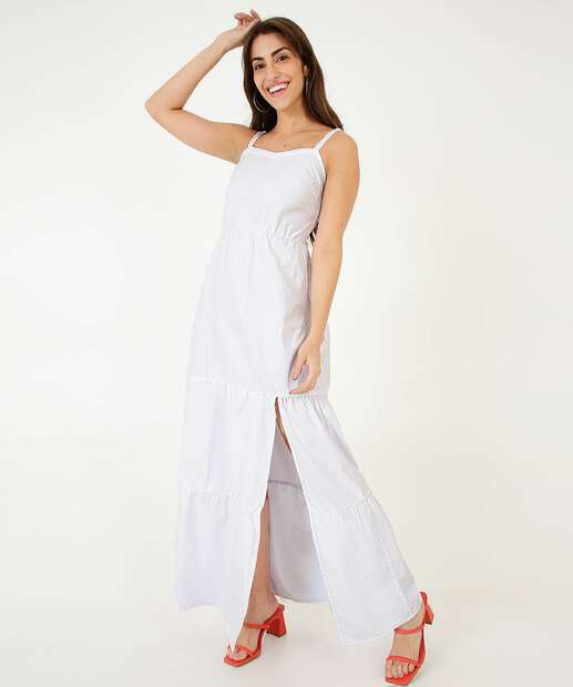 Vestido Longo Lastex Fenda Alças Finas Marisa