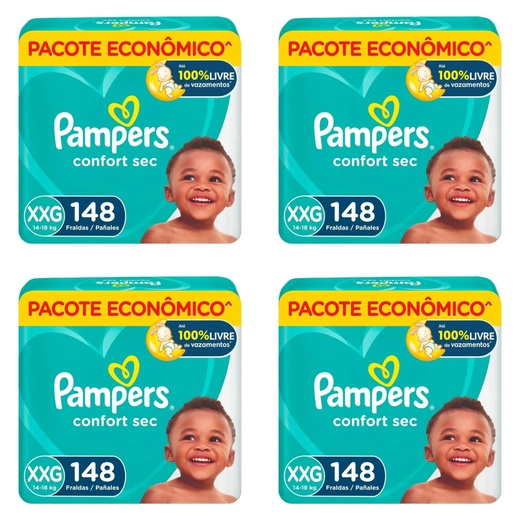 Image_Kit 4 Fraldas Infantil Pampers Comfort Sec Xxg 14 A 18Kg Pacote 148 Unidades cad