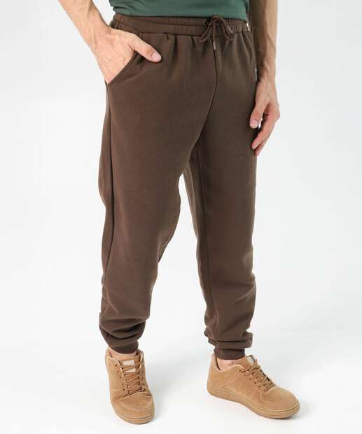 Calça Masculina Jogger Moletom Bolsos Marisa Marrom