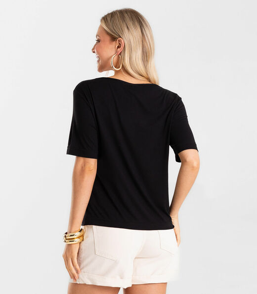 Blusa Feminina Viscotorcion Com Estampa Rovitex Preto