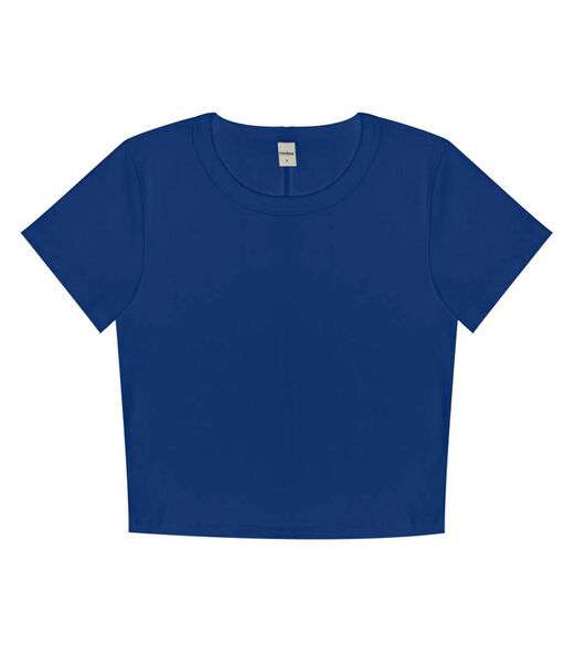 Blusa Cropped Ribana Básica Rovitex Azul