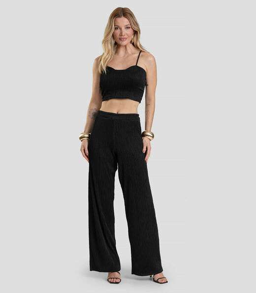 Top Cropped Feminino De Alça Texturizada Dianna Preto