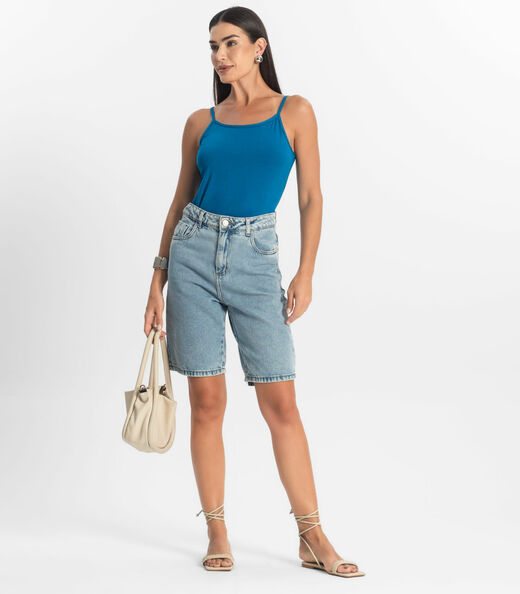 Blusa de Alça Feminina Viscotorcion Básica Rovitex Azul
