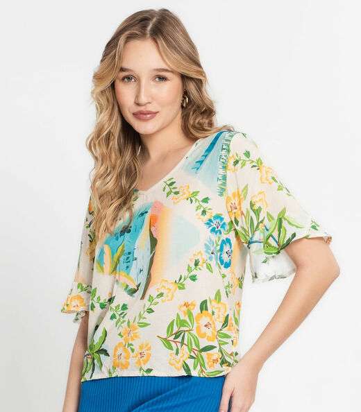 Blusa Feminina Estampada Infinita Cor Bege