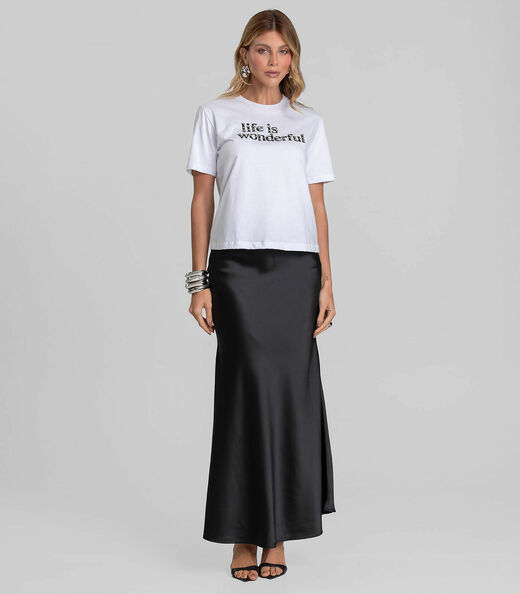 Camiseta Feminina Com Estampa e Rebite Dianna Branco