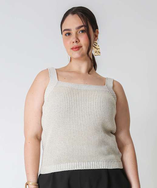Image_Blusa Regata Plus Size Tricô Marisa Bege
