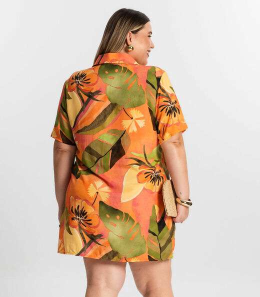 Vestido Chemise Curto Plus Size Secret Glam Laranja