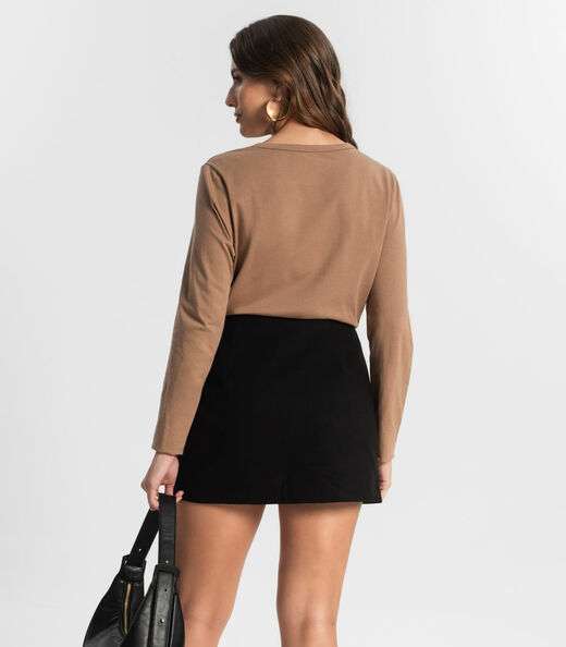 Saia Feminina Curta Lã Batida Style Box Preto
