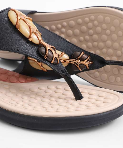 Sandália Feminina Rasteira Pedras Sintéticas Modare Preto