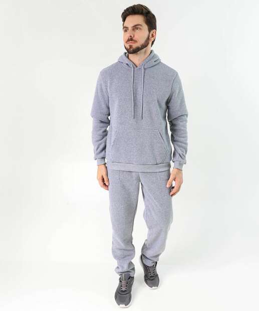 Blusão Masculino Fitness Moletom Canguru Capuz MR Cinza