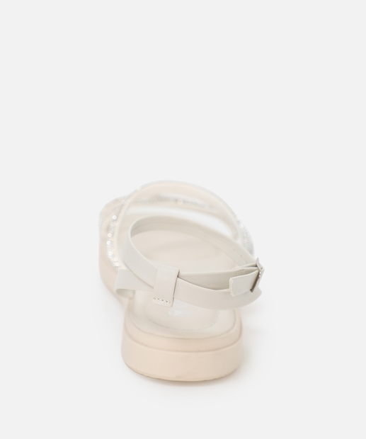 Sandália Flatform Strass Feminina Via Uno Off White