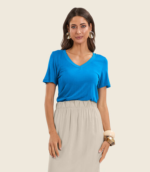 Image_Blusa Feminina Manga Curta Decote V Endless Azul