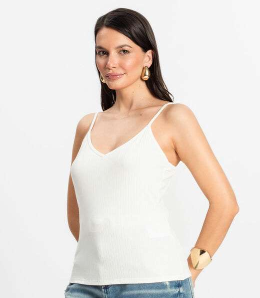 Blusa De Alça Feminina Ribana Canelada Rovitex Bege