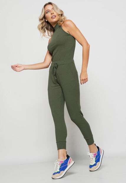 Kit 2 Calças  Jogger Comfy Malha Canelada Verde e Preta