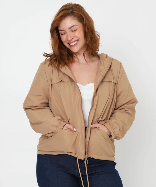 Image_Jaqueta Plus Size Feminino Corta Vento Capuz Marisa Bege