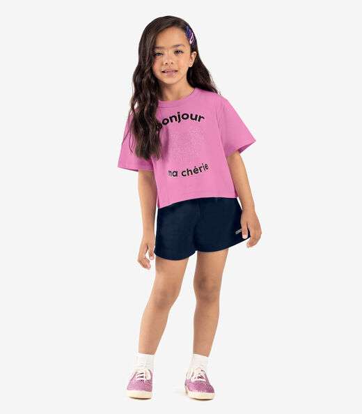 Conjunto Infantil Blusa Com Shorts Rosa