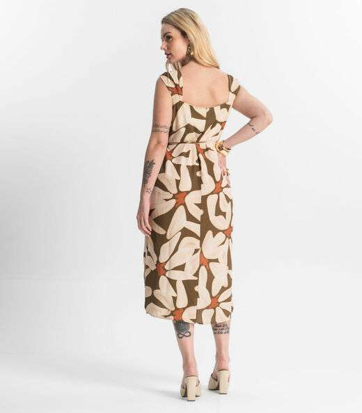 Vestido Midi Viscose Select Marrom