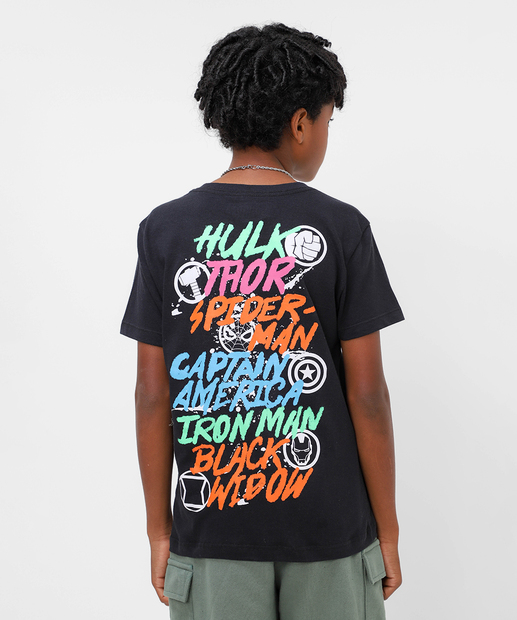 Camiseta Juvenil Vingadores Marvel Tam 10 a 16 Preto