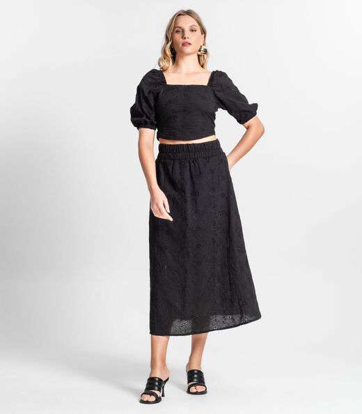 Saia Midi Feminina Em Laise Endless Preto