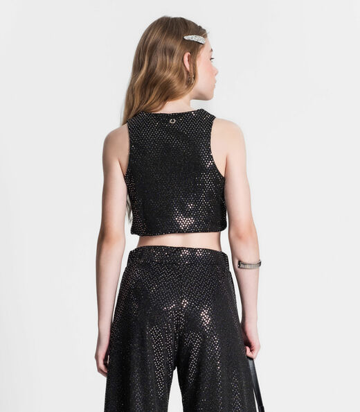 Cropped Juvenil Feminino Em Lantejoula Minty Preto