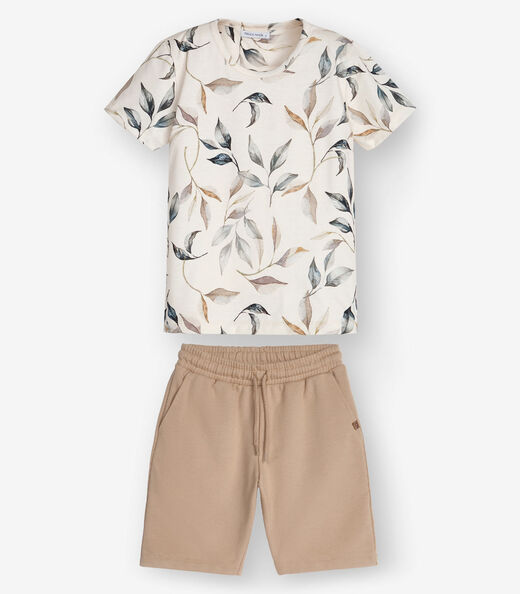 Conjunto Camiseta com Bermuda Menino Trick Nick Bege