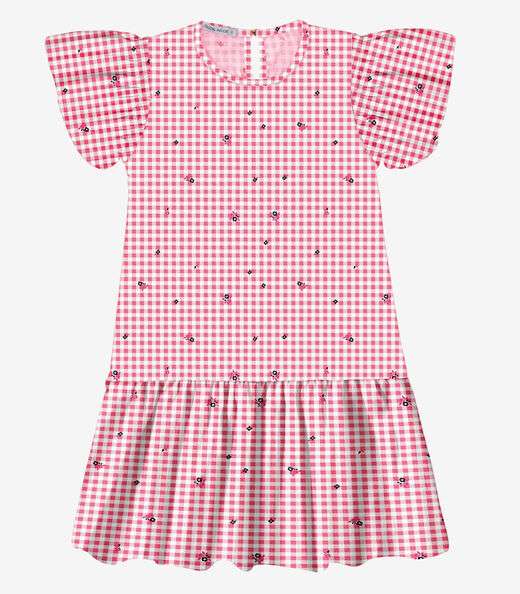 Vestido Popeline Estampado Trick Nick Rosa