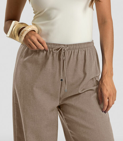 Calça Feminina Shape Pantalona Em Linho Dianna Marrom
