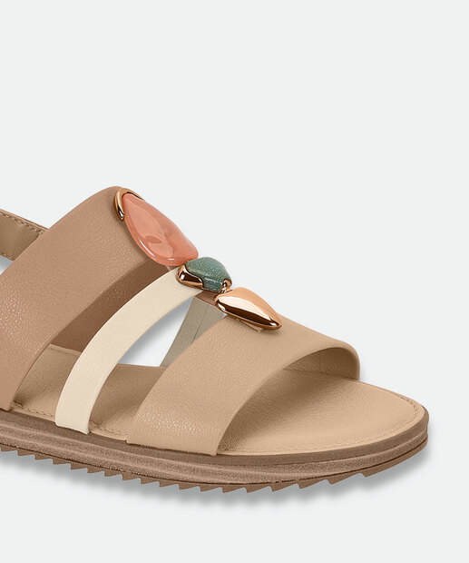 Sandália Feminina Rasteira Pedras Sintéticas Modare Bege 