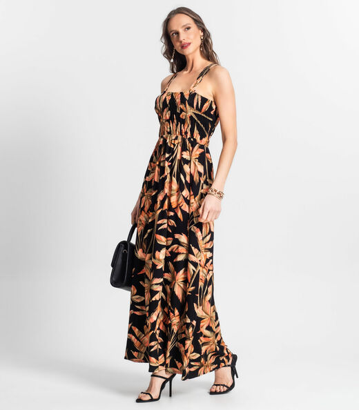 Vestido Longo Estampado Endless Preto