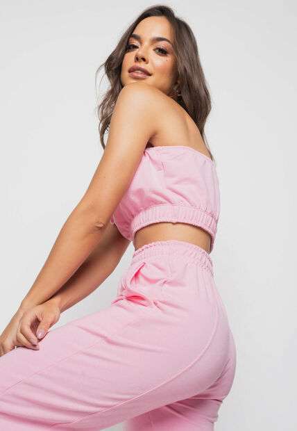Cropped  Tomara Que Caia Malha Comfort Rosa