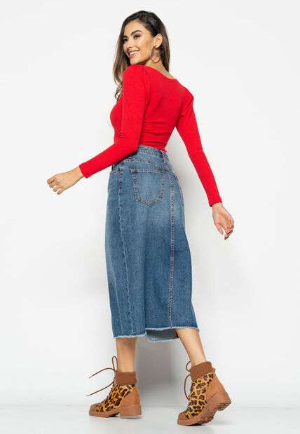 Blusa  Princesa Decote Coração Malha Canelada Vermelho