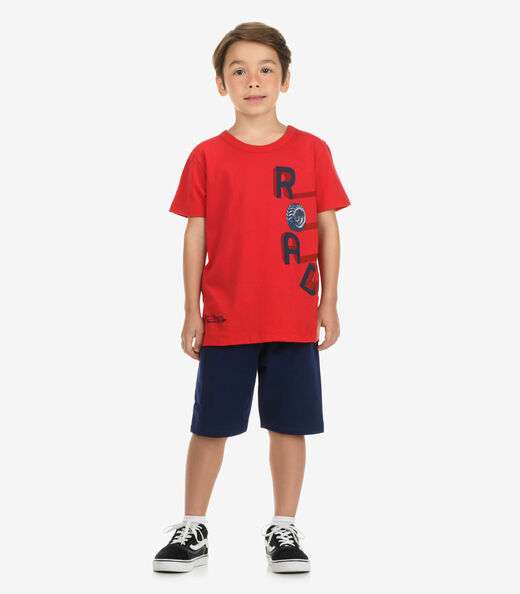 Conjunto Camiseta com Bermuda Menino Rovi Kids Vermelho